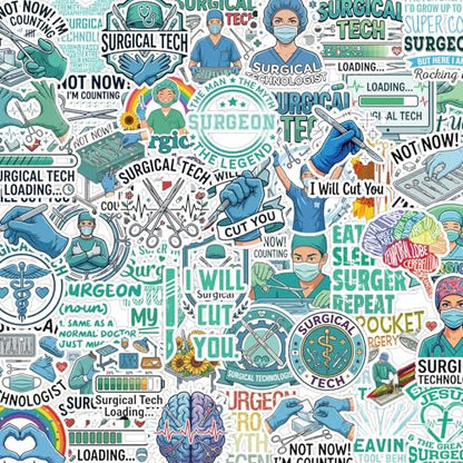 100 Pcs Surgical Tech Stickers Surgical Technologist Gifts | Surgical Tech Stickers for Appreciation, Waterproof Vinyl, Doctor Decals for Luggage Guitar Laptop Journaling Water Bottle - style: Surgical Tech