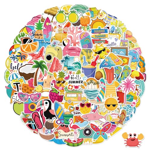 XZENTIRA 100 PCS Summer Stickers for Kids, Waterproof Beach Stickers for Water Bottles, Happy Hawaiian Vacation Vinyl Stickers for Laptop, Skateboard, Phone, Kids, Teens & Girls - style: Summer