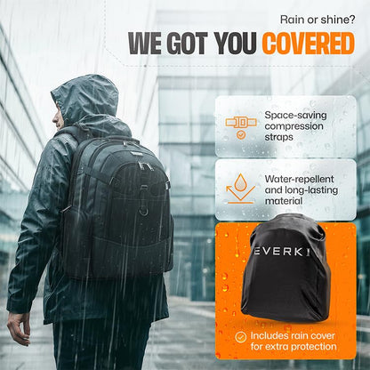 EVERKI Business 120 Pro Backpack, 2 Laptop Compartments & Rain Cover - 40L | Nylon, Polyester, Durable, Multi-Padded Pockets, Travel-Friendly, School & Work, 180° Fold-Out Design, Fits up to 18.4" - style: Business 120 Pro
