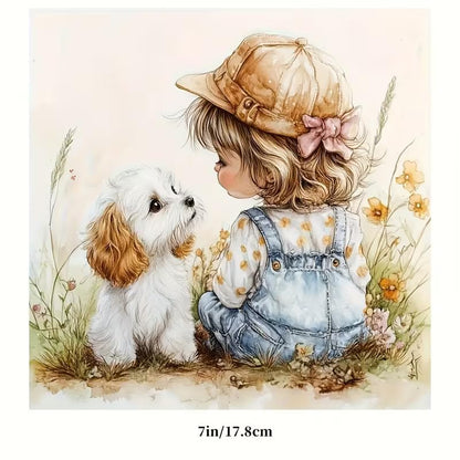 Little Girl with Cute Dog PVC Vinyl Car Decals Stickers Waterproof Self-Adhesive Decals for Cars, Laptops, Trucks, Motorcycles Wall Window Luggage Scratch Cover Door Decor Sticker