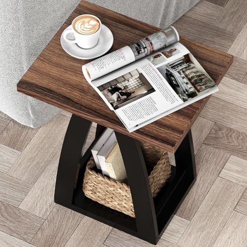 End Tables Living Room. Side Table Beside Sofa. Modern End Table for Living Room. Couch Side Table with Shelf. Black-Brown Wood Side Tables - color: Black-brown