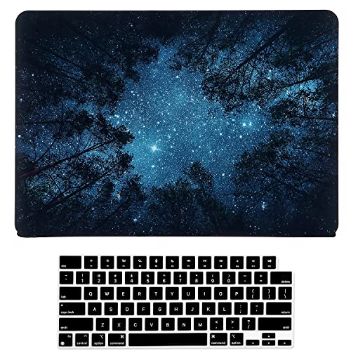 Case for MacBook Air 13-inch Laptop M5 M4 M3 M2 A3449 A3240 A3113 A2681 2026-2022 Release with Touch ID, Soft-Touch Plastic Hard Protective Cover&Keyboard Cover, Forest Starry - color: Blue