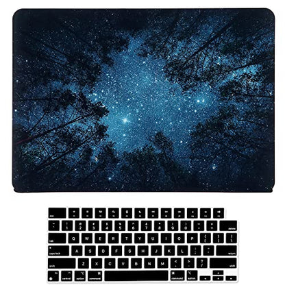 Case for MacBook Air 13-inch Laptop M5 M4 M3 M2 A3449 A3240 A3113 A2681 2026-2022 Release with Touch ID, Soft-Touch Plastic Hard Protective Cover&Keyboard Cover, Forest Starry - color: Blue