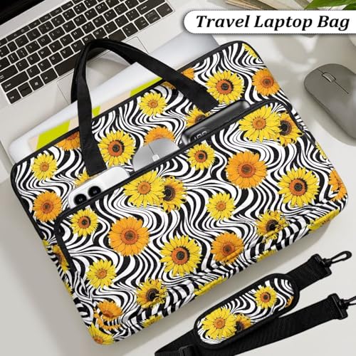 Laptop Sleeve, Laptop Cover with Adjustable Strap Computer Bag Tablet Notebook Sleeves Handbag Messenger Briefcase - color: Zebra Stripe Sunflower