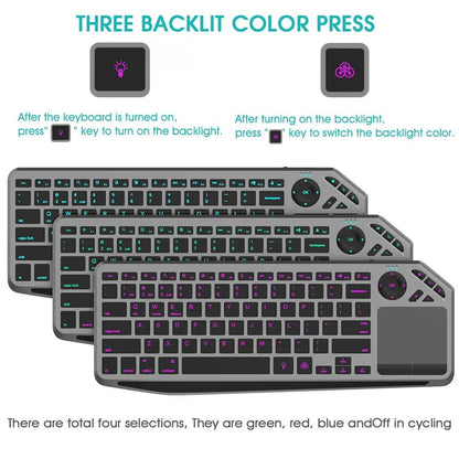 JOMAA 2.4G Wireless Bluetooth Dual Mode Connection TV Keyboard with Touchpad Media Control Multimedia Rechargeable 7Color Backlit Keyboard for Computer, Smart TV, Desktop, Laptop, iPad, Tablet