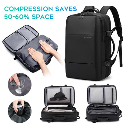 BANGE Backpack with Anti-Theft Vacuum Compression Travel Backpack,Expandable Backpacks with Pump for Airplanes - color: Black
