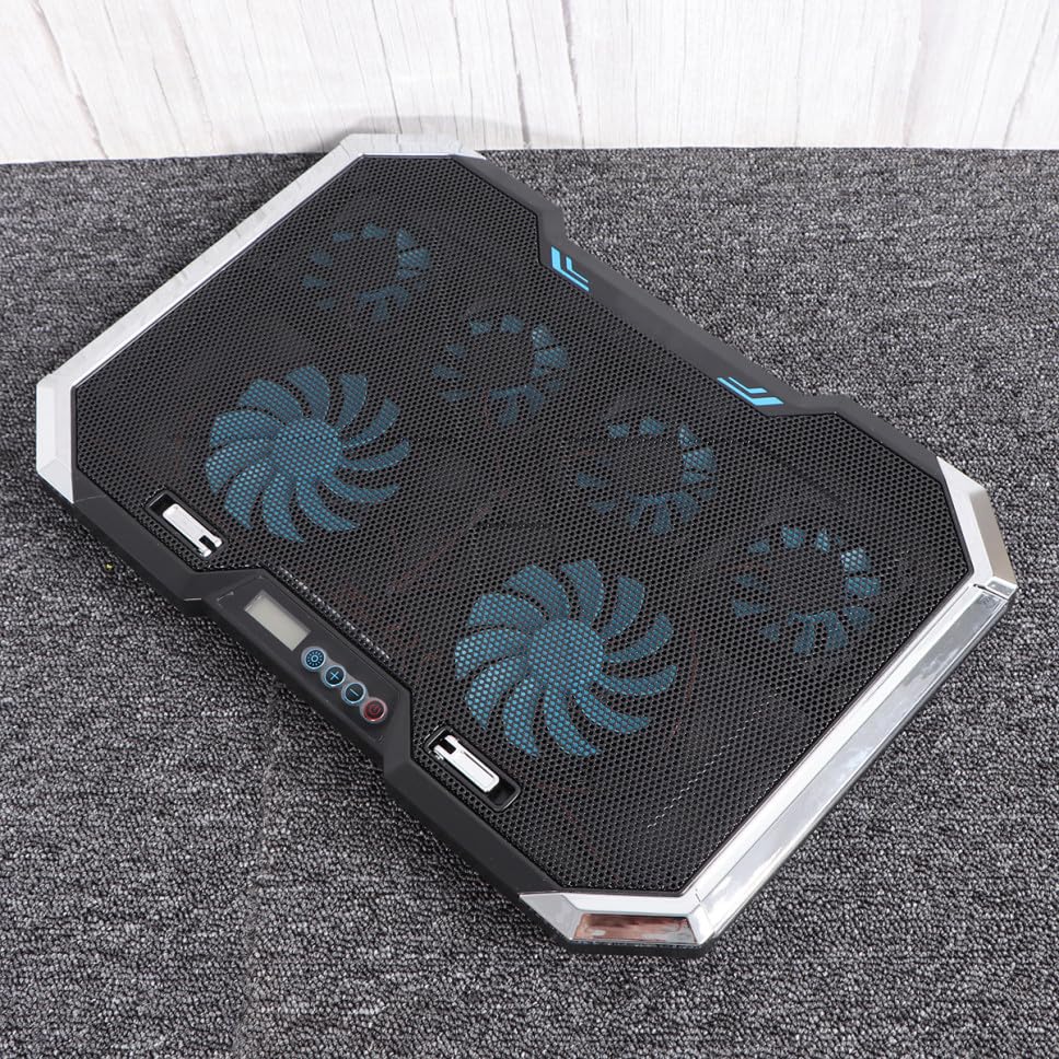 LABRIMP Adjustable Laptop Cooling Pad with Fans and RGB LED Display Silent Notebook Cooler Stand for Up to Laptops Height Settings USB Powered Computer Cooling Mat with Double-Sided