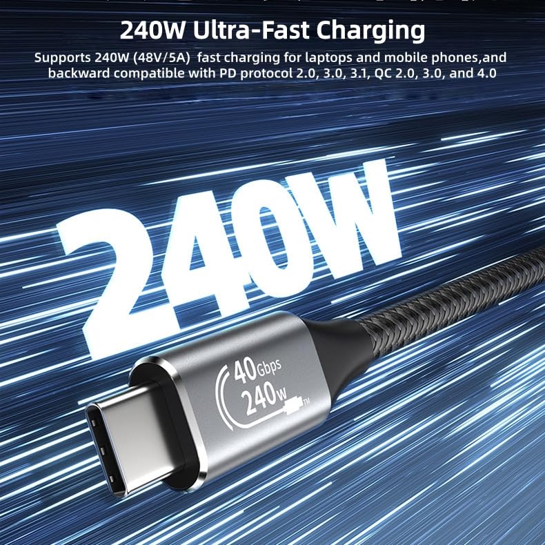 KEKETOPET USB C to USB C Cable 240W, 40Gbps, 8K/60Hz USB 4 Cable for Thunderbolt 4 Docking Station, USB C Video Cable Compatible with MacBook, Mac mini, iPad, iPhone 17/16, USB-C Monitors (1.6, feet)