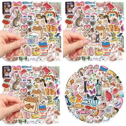 50PCS Cute Watercolor Animal Stickers Vinyl Waterproof Aesthetic Cartoon | Water Bottles, Journals, Laptops, Scrapbooking, Whimsical Decor, Adults - style: animal
