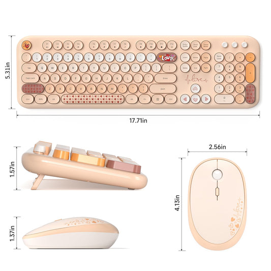 MOFII Wireless Keyboard and Mouse Combo, Full Size 2.4G Plug and Play Typewriter Retro Round Computer Keyboard and Mouse Set for Windows, Computer, Desktop, PC, Notebook - (Milk Tea Colorful) - color: Lovely Milk Tea