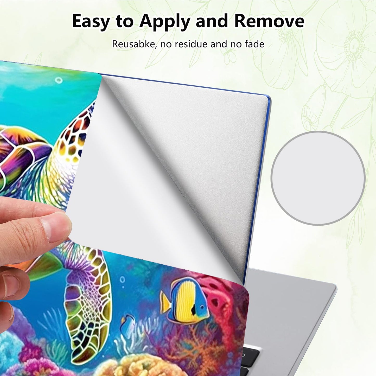 Laptop Skin Sticker Decal, Universal Reusable Vinyl Laptop Cover for 12" 13" 13.3" 14" 15" 15.4" 15.6" Notebook PC, Reusable Waterproof Scratch-Resistant with 2 Wrist Pads,Cute Sea Turtle - color: Cute Sea Turtle