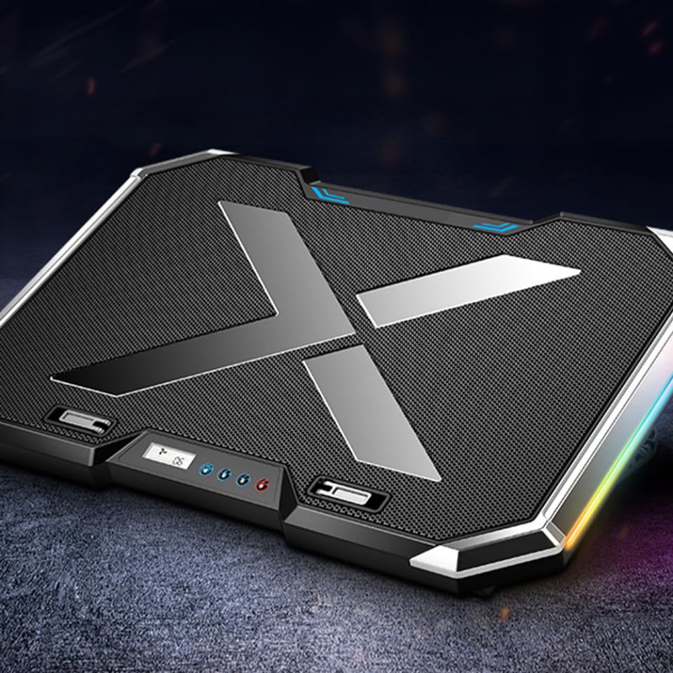 RGB Laptop Cooling Pad Adjustable Height USB Powered Quiet Fan LED Light Base for Gaming and Work