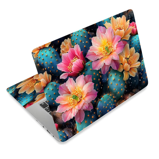Laptop Skin Sticker Decal for 12 13 13.3 14 15 15.6 in, Universal Vinyl Waterresistant Protector Cover for Notebook PC Netbook, Computer Decor for Women Girls Cactus Pink Flowers - color: Cactus Pink Flowers