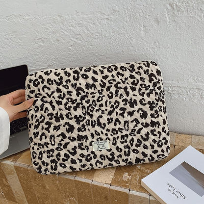 Cute Bow Puffy Laptop Sleeve 13-15 Inch Cute Quilted Laptop Protective Case Padded Bow Computer Sleeve for MacBook (Leopard Beige, 15inch) - color: Leopard Beige, size: 15inch
