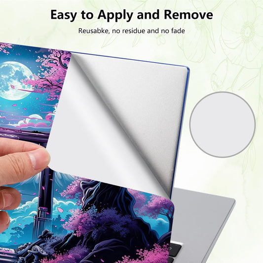 Laptop Skin Sticker Decal, Universal Reusable Vinyl Laptop Cover for 12" 13" 13.3" 14" 15" 15.4" 15.6" Notebook PC, Reusable Waterproof Scratch-Resistant with 2 Wrist Pads,Japan Sakura Blooms Moon - color: Japan Sakura Blooms Moon