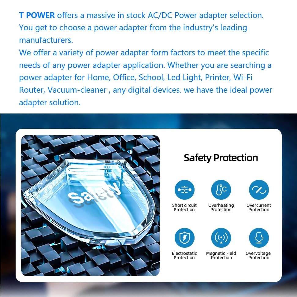 T-Power 19V Charger for Netgear Nighthawk X4 X6 X6S X8 X10 AX8 AX12 AD7200 R9000 AC5300 AX6000 RAX120 Tri-Band Quad-Stream Wi-Fi Router R8500 Power Supply