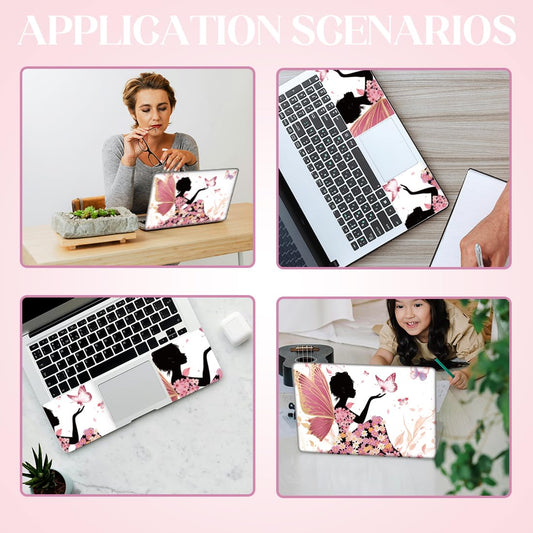 SUPERDANT Laptop Skin Sticker Butterfly Girl Laptop Decals Personalized Universal Notebook Computer Wrap Vinyl Skin Stickers Cover Art Decal Removable 12-15.6 Inch Waterproof Gifts Pink White - style: Butterfly Girl