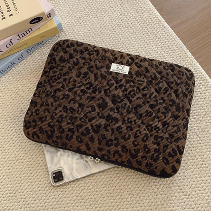 Cute Bow Puffy Laptop Sleeve 13-15 Inch Cute Quilted Laptop Protective Case Padded Bow Computer Sleeve for MacBook (Leopard Coffee, 15inch) - color: Leopard Coffee, size: 15inch