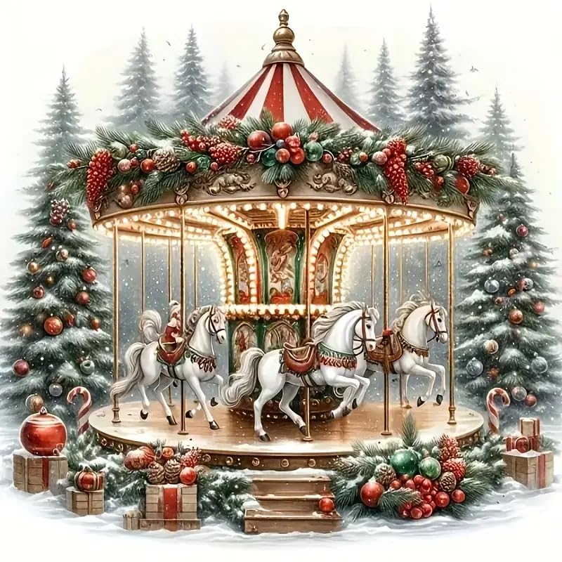 Carousel Christmas Tree PVC Vinyl Car Decals Stickers Waterproof Self-Adhesive Decals for Cars, Laptops, Trucks, Motorcycles Wall Window Luggage Scratch Cover Door Decor Sticker