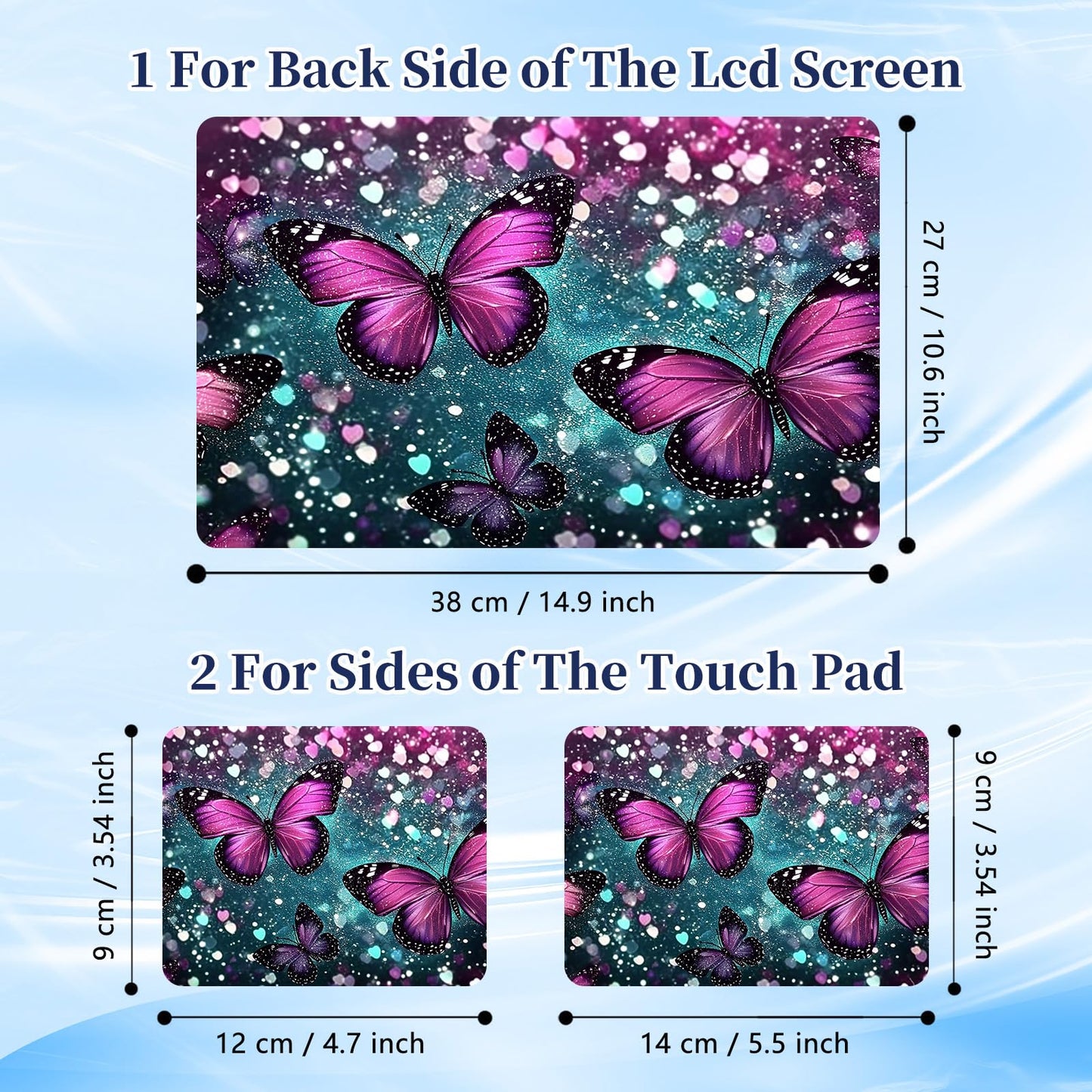 Universal Laptop Protective Skin,Trim-to-Fit Vinyl Sticker for 13–16 Inch Laptop,MacBook,Tablet & Notebook,Scratch-Proof Waterproof Cover,Purple Butterflies Sparkle - color: Purple Butterflies Sparkle