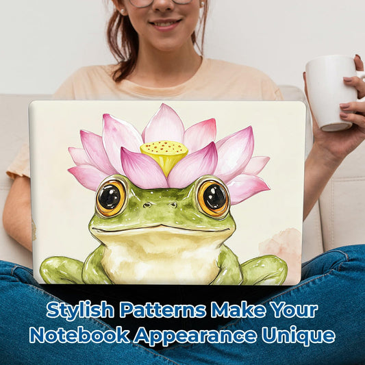 Reusable Universal Laptop Skin Sticker, Cut to Fit for 11.6–15.6 Inch Laptops, Waterproof Protective Film, No-Residue - Lotus Frog - color: Lotus Frog