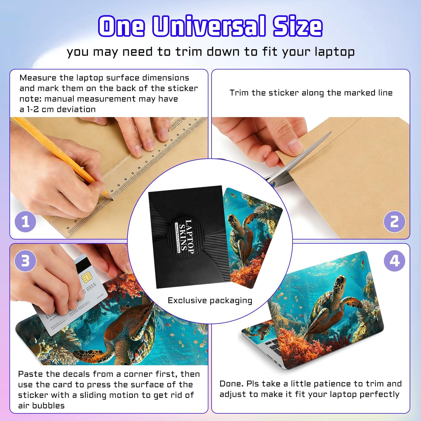 Universal Laptop Skin Sticker Decal, Compatible with MacBook HP Dell Lenovo 12"-15.6", Reusable Vinyl Notebook Cover 3PCS Set, High-Recognition Film-Sea Turtle - color: Sea Turtle