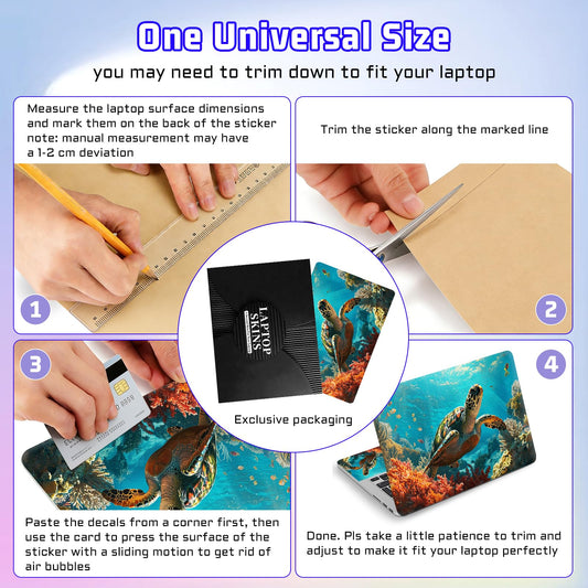 Universal Laptop Skin Sticker Decal, Compatible with MacBook HP Dell Lenovo 12"-15.6", Reusable Vinyl Notebook Cover 3PCS Set, High-Recognition Film-Sea Turtle - color: Sea Turtle