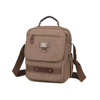 Man Small Canvas Messenger Bag Man Purse Shoulder Bag Crossbody Bag With Water Bottle Pocket 12 Inch - color: Brown