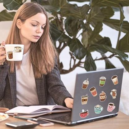 Haooryx Cute Coffee Sticker Rolls - 1000Pcs Bubble Milk Tea Coffee Latte Cup Sticker 2 Rolls Self Adhesive Waterproof Vinyl Water Bottle Laptop Junk Journal Birthday Party Favor Easter Basket Stuffers - style: Cute Coffee