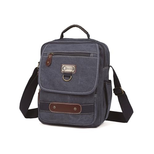 Man Small Canvas Messenger Bag Man Purse Shoulder Bag Crossbody Bag With Water Bottle Pocket 12 Inch - color: Blue